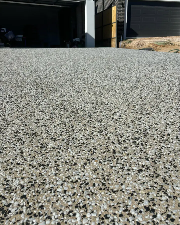 Exposed aggregate garage apron
